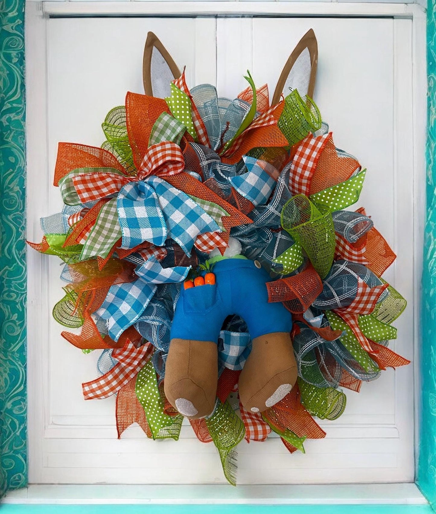 Easter Bunny Butt Wreath, Easter-Spring Wreath for the Front Door, Blue Bunny Wreath, Easter Decor, Gift for Her, Spring Bunny Butt Wreath