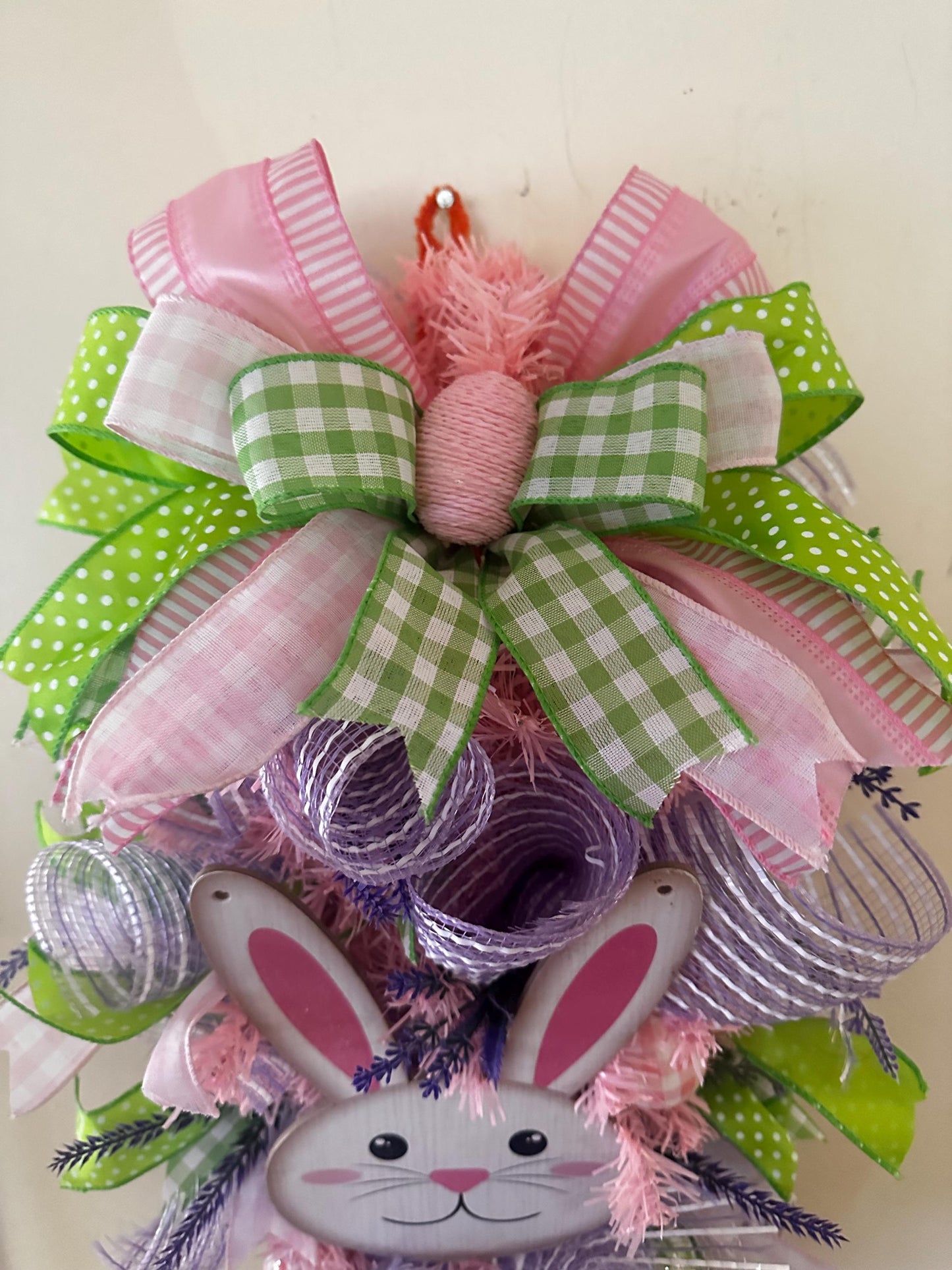 Easter Swag Wreath for front door, green, purple and pink deco mesh Spring wreath, housewarming gift for her, Easter Decor, sesonal wreath