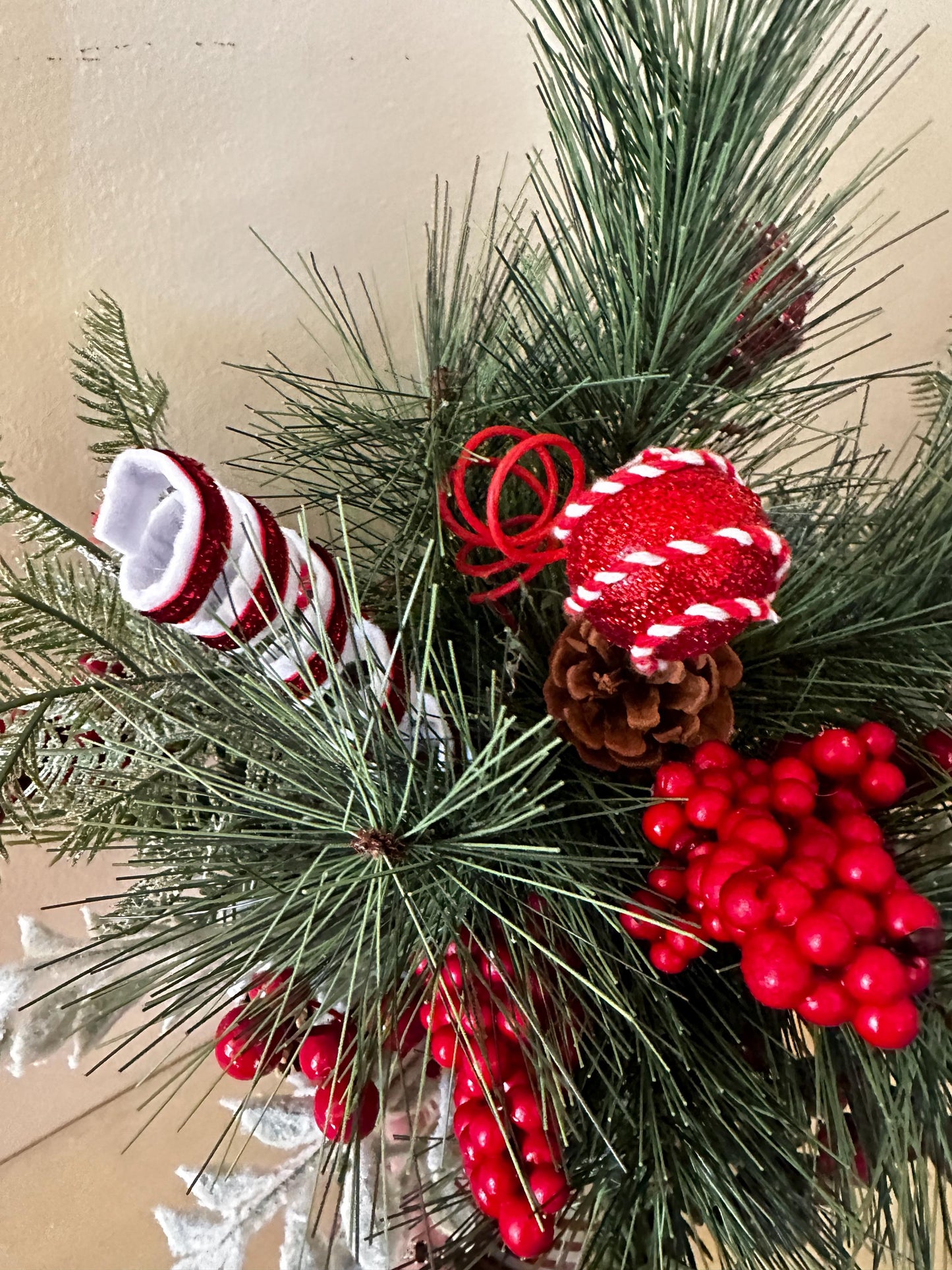 Christmas Centerpiece- Christmas Floral Arrangement- Holiday Decor- Peppermint Pine Arrangement- Candy Cane Theme Christmas Decor Rustic