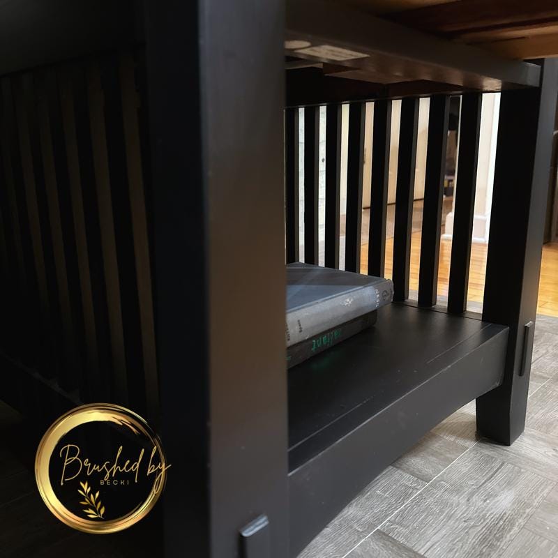 Rustic black and natural top wood end tables, minimalist chic style, Neutral wooden top side tables, single drawer and bottom storage.