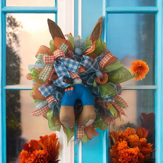 Easter Bunny Butt Wreath, Easter-Spring Wreath for the Front Door, Blue Bunny Wreath, Easter Decor, Gift for Her, Spring Bunny Butt Wreath