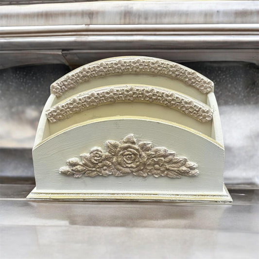 Cream Color Shabby Letter Organizer, French Country Cottage Mail Holder, Floral Desk Top Organizer, Gift for Her, Cottagecore, Craft Room